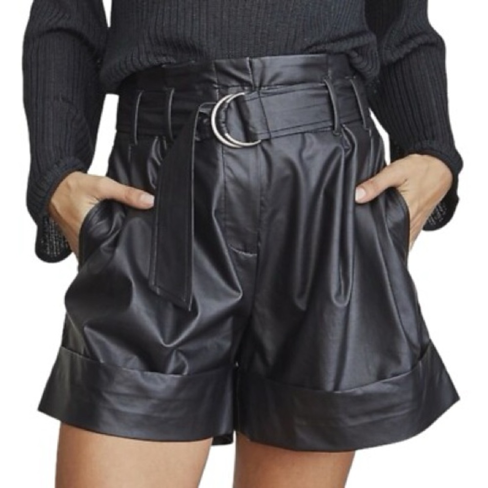 Elizabeth and James Black Faux Leather Paperbag Shorts Size 10 - Picture 2 of 7
